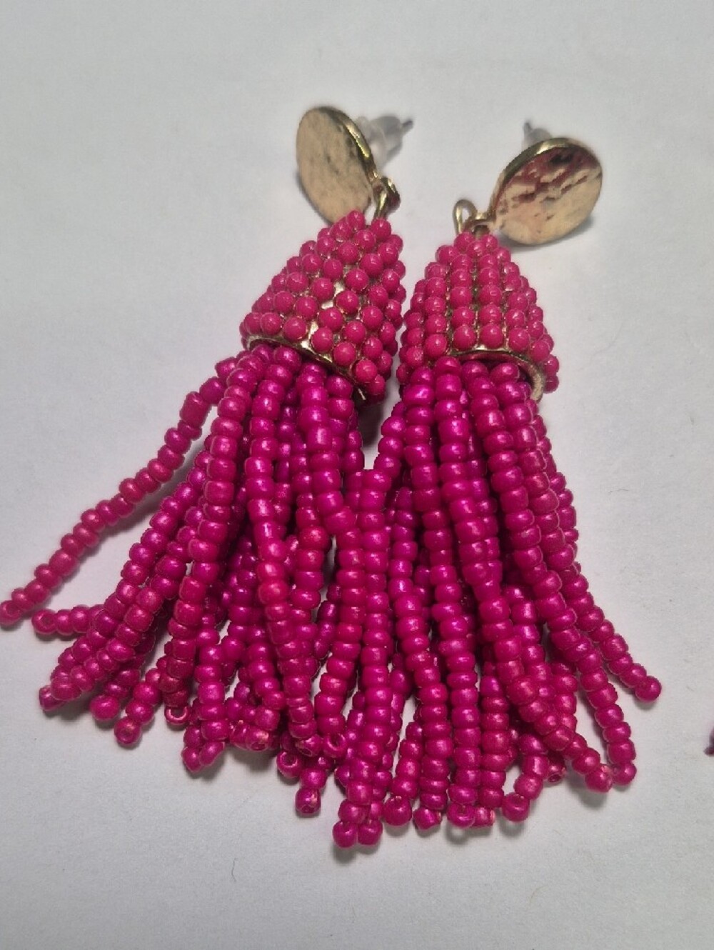 2 Pairs Beaded Tassel Earrings - Pink and Red Gold Tone - Picture 2 of 4